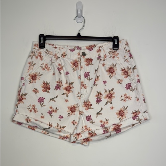 American Eagle White with Pink and Orange Floral Print Mom Shorts. Size 14. - Picture 1 of 16